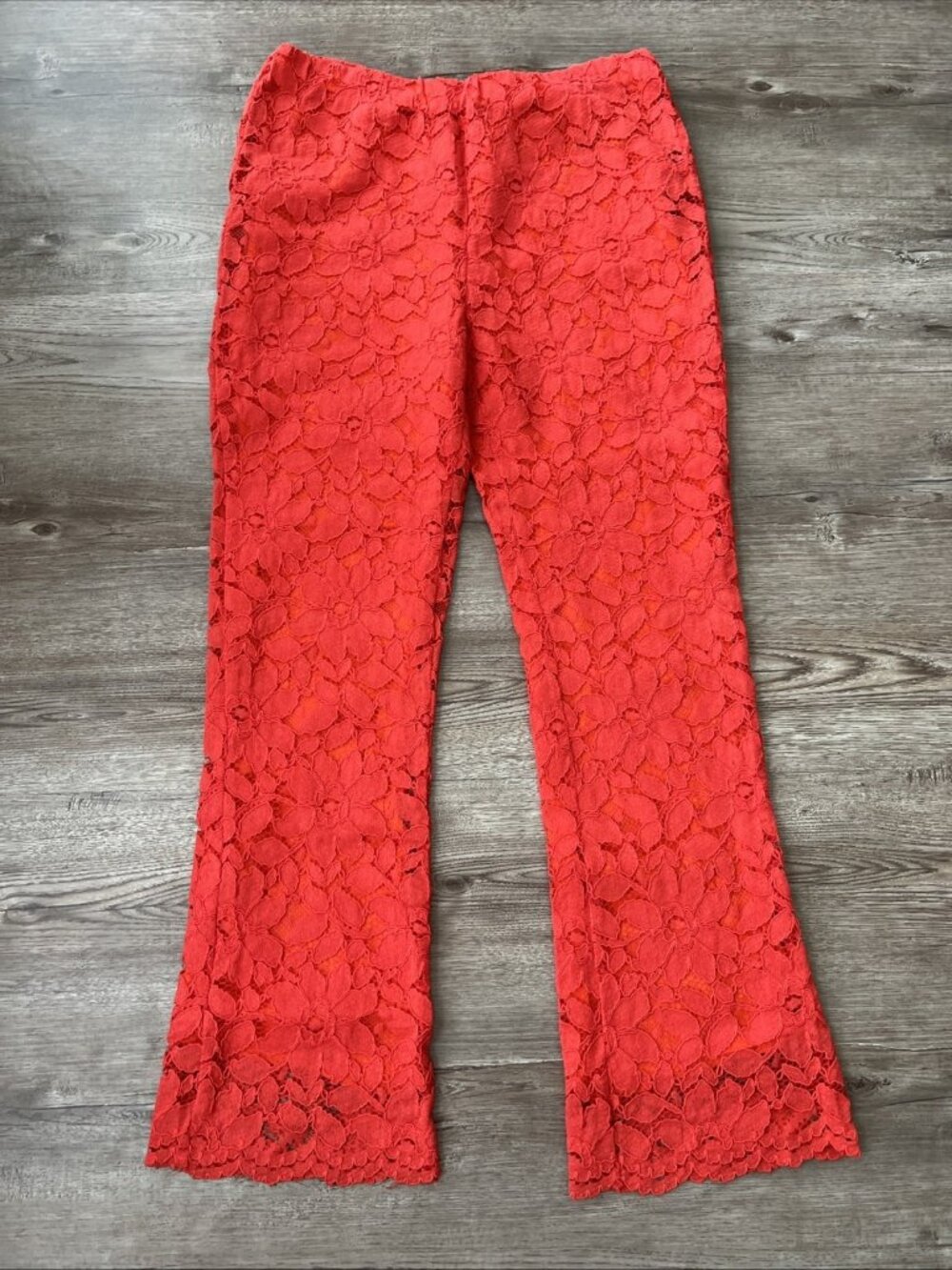 Free People Wild Laces Crop‎ Flare Pants Womens Small Red Pull On Ankle Length